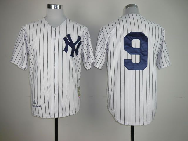 Men New York Yankees #9 No name White Throwback MLB Jerseys